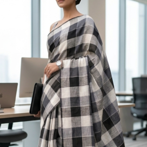 Black and white checked saree
