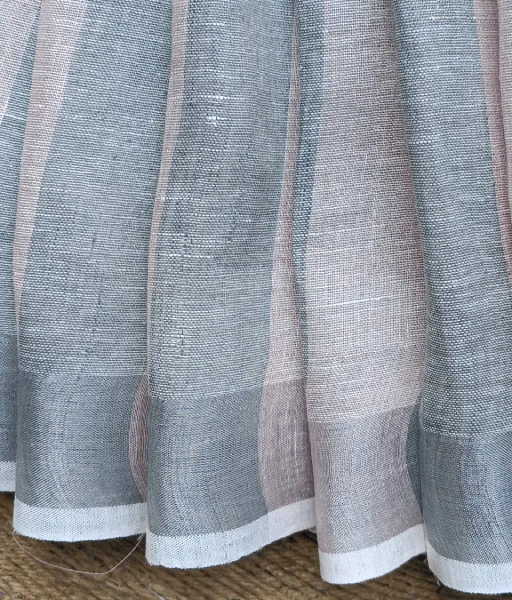 Mauve and grey pure linen saree with stripes - Image 2