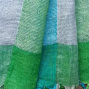 Blue and Green Pure Linen Saree