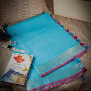 Blue Lagoon Pure Linen Saree
