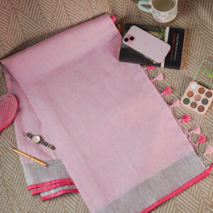 Pink Peony Pure Linen Saree