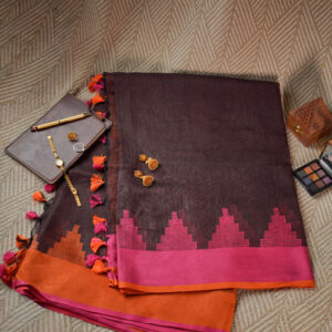 Midnight Terracotta Pure Linen Saree