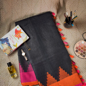 Midnight Black Pure Linen Saree
