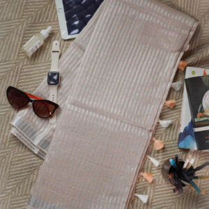 Champagne Stripe Pure Linen Saree