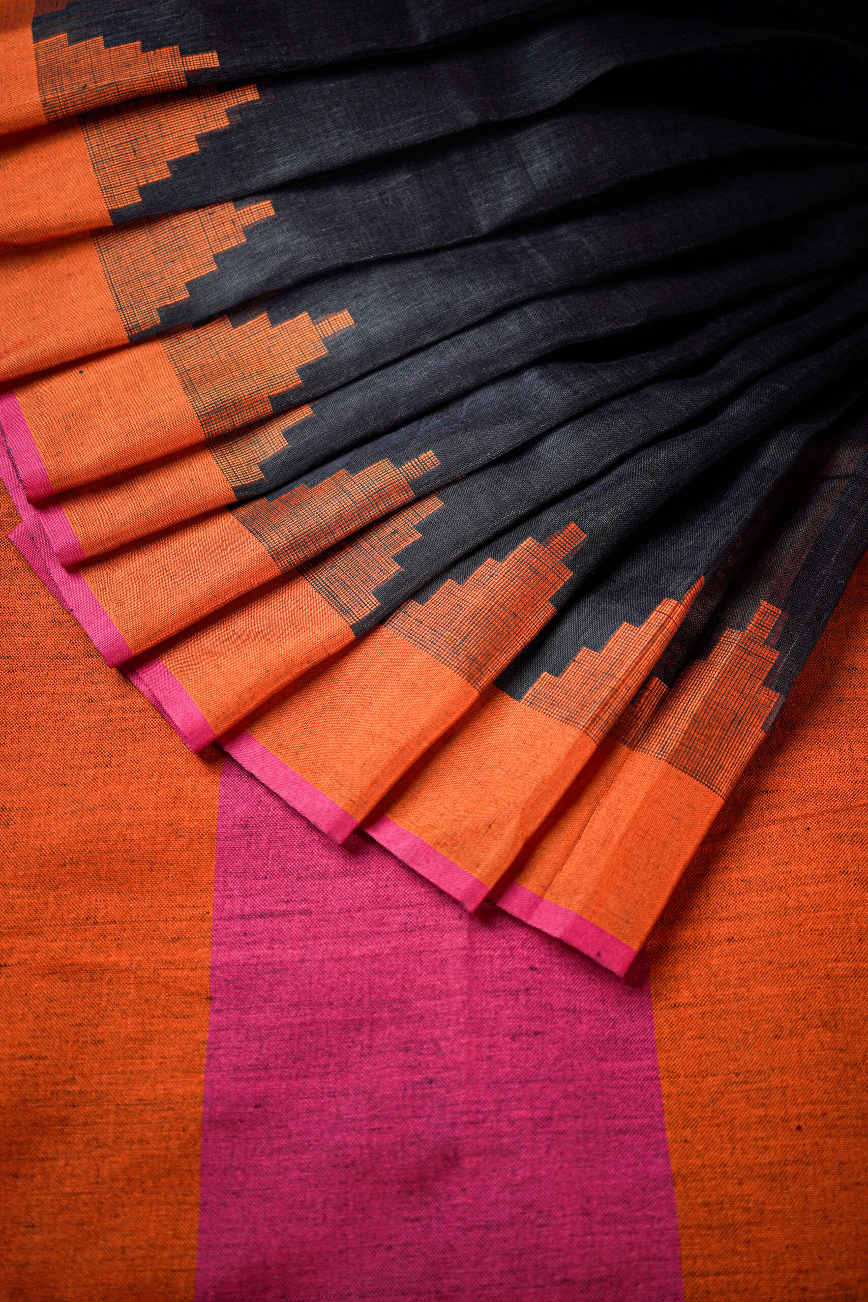 Midnight Black Pure Linen Saree - Image 3