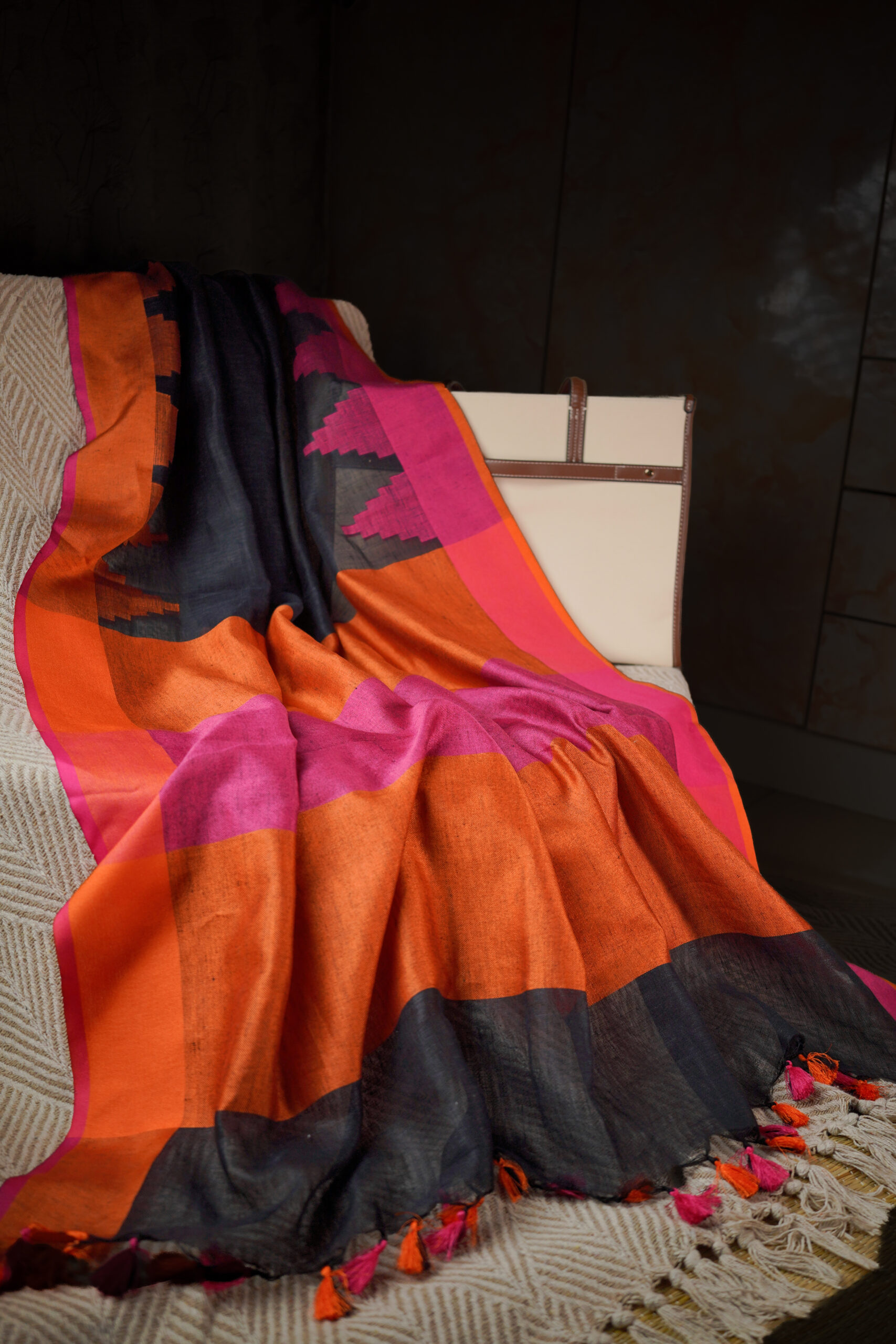 Midnight Black Pure Linen Saree - Image 2