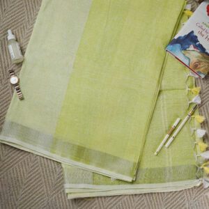 Fresh Lime Stripe Pure Linen Saree