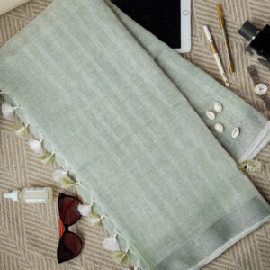 Mint & Pearl Pure Linen Saree