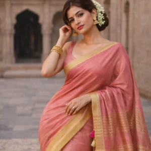 Blush Pink Tissue Linen Saree