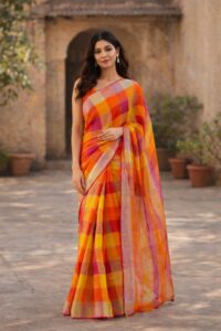 Pure linen saree checks