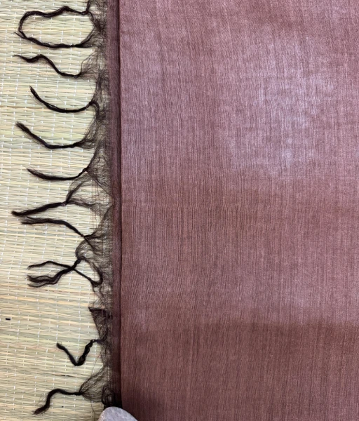 Coffee brown munga tussar silk saree with zari detailing at the border and the aanchal - Image 3