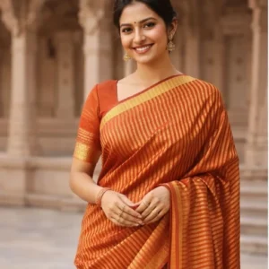 Pure linen maroon zari stripes