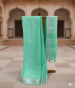 Pure linen saree with zari border