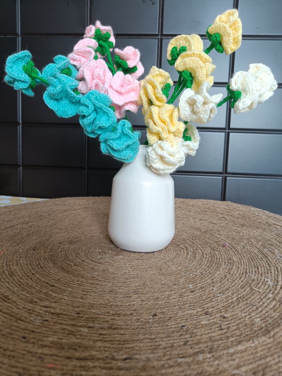 Handmade crochet pea flowers